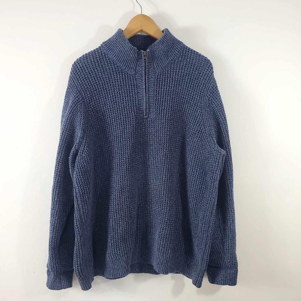 L.L. Bean Chunky Ribbed Knit Sweater Mens Tall Blue 1/4 Zip Moc Pullover Heavy
